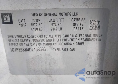 2013 Chevrolet Cruze 2Lt Auto from USA, damaged, VIN 1G1PE5SB4D7158696